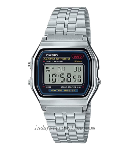 Casio Vintage Unisex Watch A159WA-N1 Stainless Steel Band Adjustable Clasp Battery Life 7-Years
