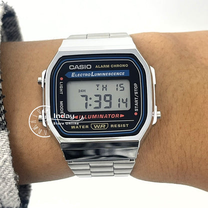 Casio Vintage Unisex Watch A168WA-1 Silver Plated Stainless Steel Self-adjustable Band
