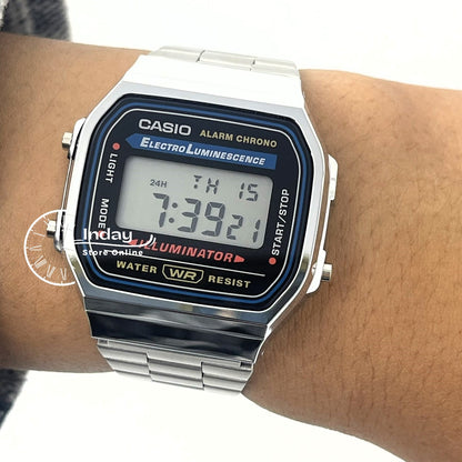 Casio Vintage Unisex Watch A168WA-1 Silver Plated Stainless Steel Self-adjustable Band