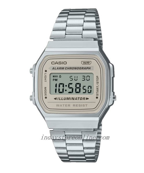 Casio Vintage Unisex Watch A168WA-8AY Resin Glass Stainless Steel Band Adjustable Clasp Battery Life 7 Years