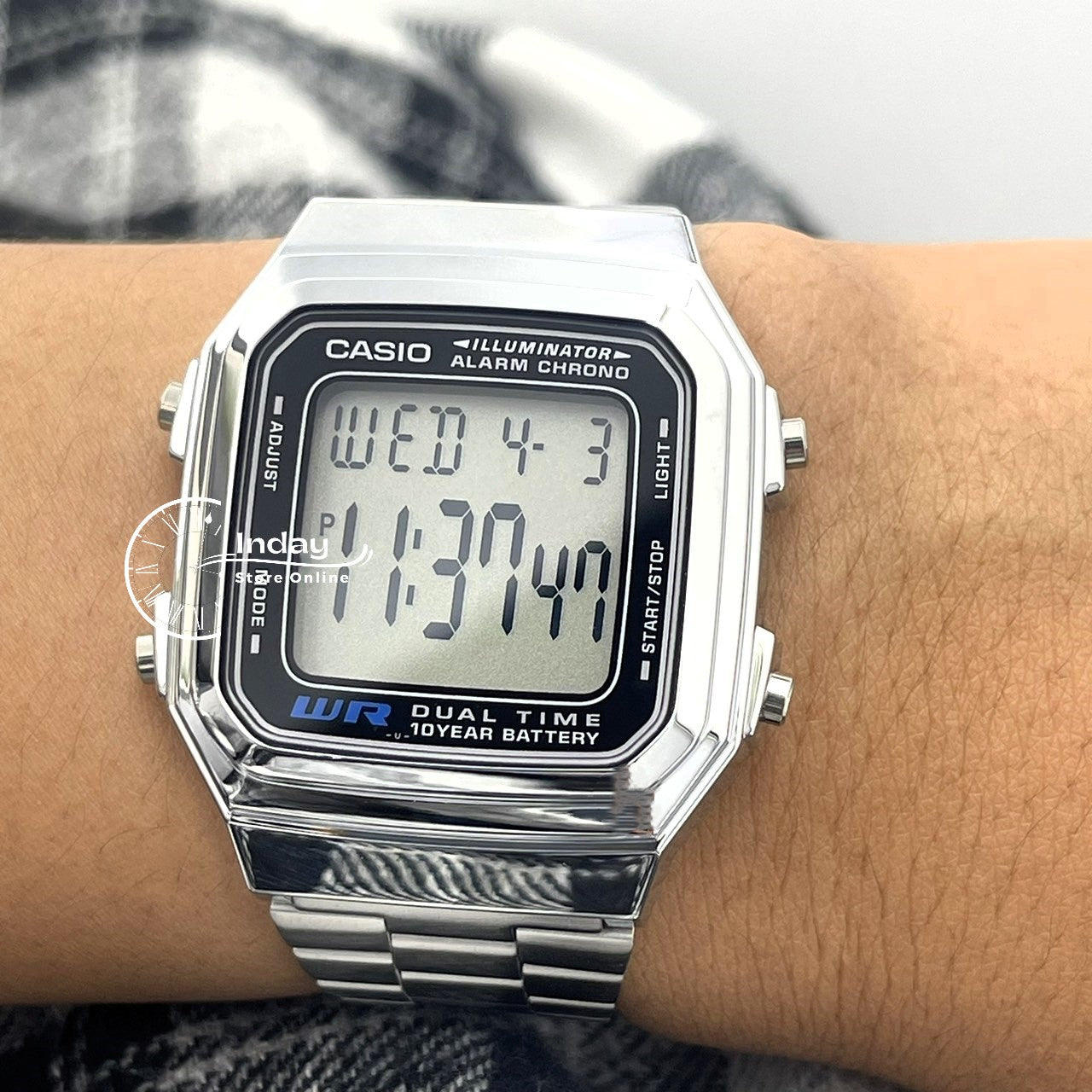 Casio Vintage Unisex Watch A178WA-1A Resin Glass Adjustable Clasp Stainless Steel Band Battery Life 10-Years