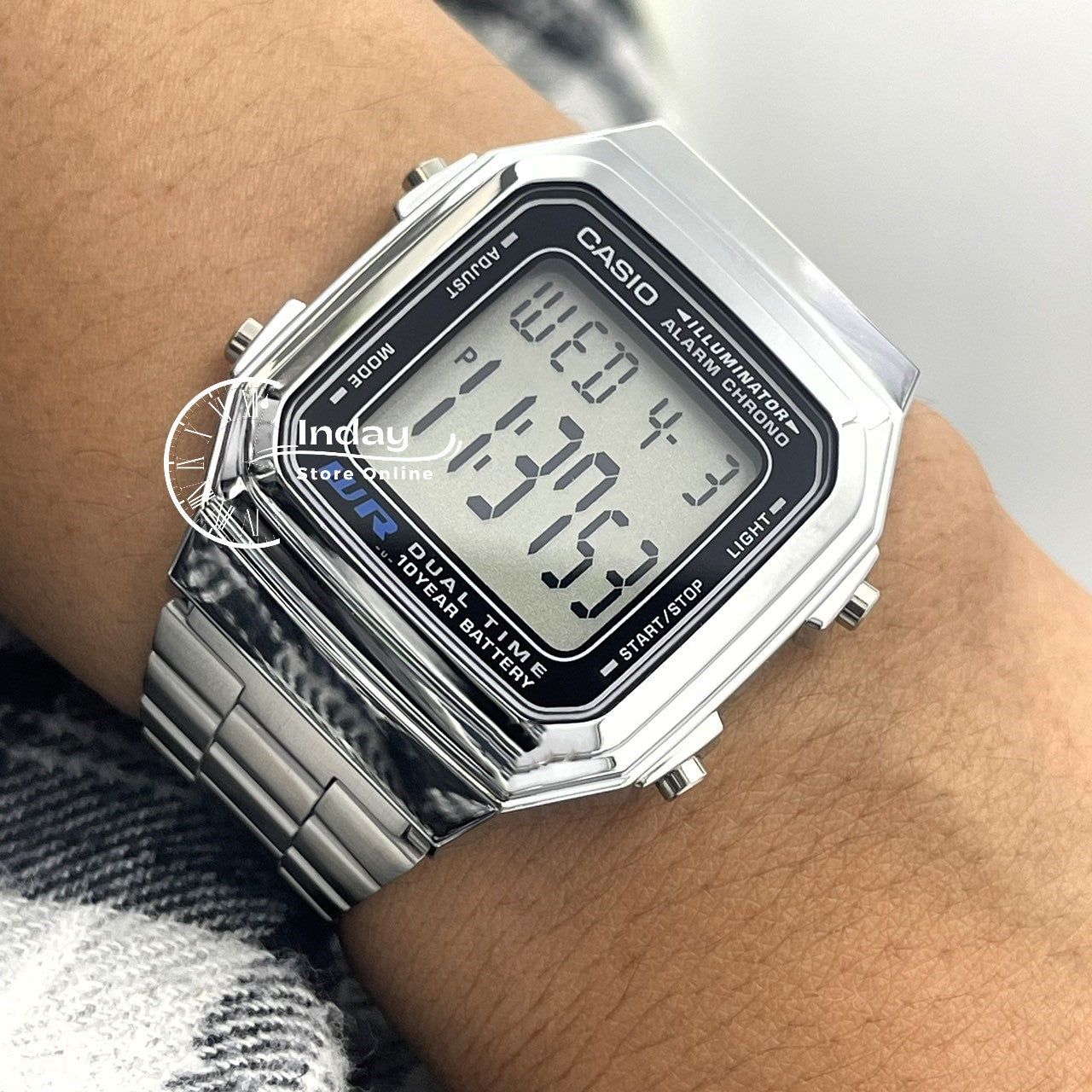 Casio Vintage Unisex Watch A178WA-1A Resin Glass Adjustable Clasp Stainless Steel Band Battery Life 10-Years