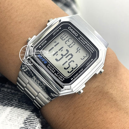 Casio Vintage Unisex Watch A178WA-1A Resin Glass Adjustable Clasp Stainless Steel Band Battery Life 10-Years