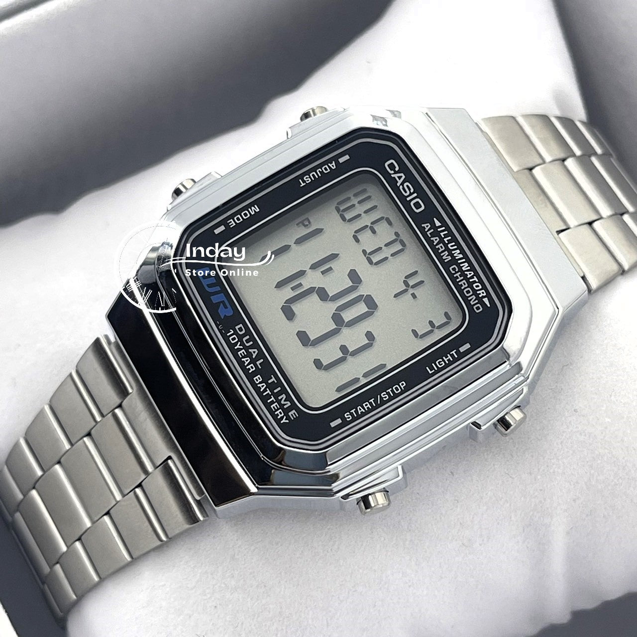 Casio Vintage Unisex Watch A178WA-1A Resin Glass Adjustable Clasp Stainless Steel Band Battery Life 10-Years