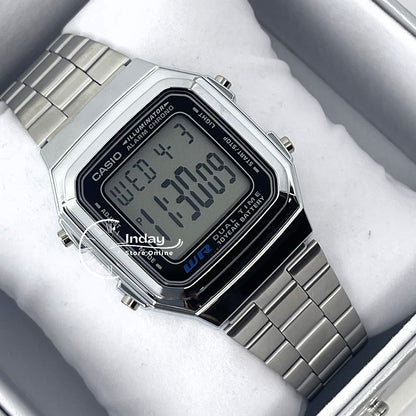 Casio Vintage Unisex Watch A178WA-1A Resin Glass Adjustable Clasp Stainless Steel Band Battery Life 10-Years
