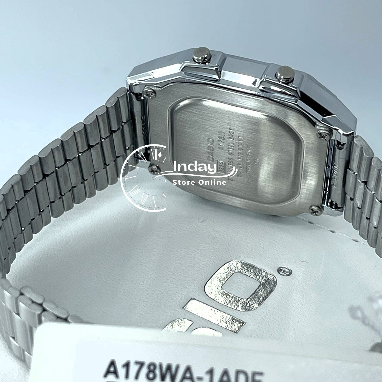 Casio Vintage Unisex Watch A178WA-1A Resin Glass Adjustable Clasp Stainless Steel Band Battery Life 10-Years