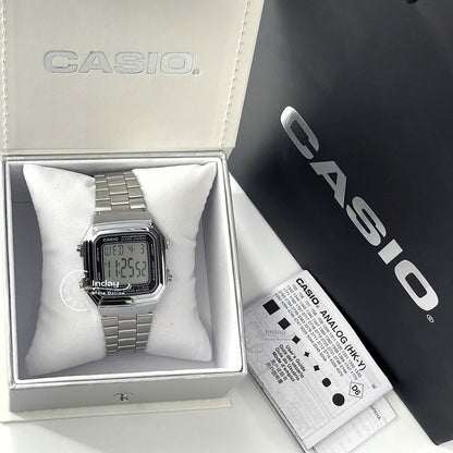 Casio Vintage Unisex Watch A178WA-1A Resin Glass Adjustable Clasp Stainless Steel Band Battery Life 10-Years
