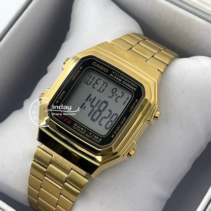 Casio Vintage Unisex Watch A178WGA-1A Gold Plated Stainless Steel Strap Self-adjustable Band