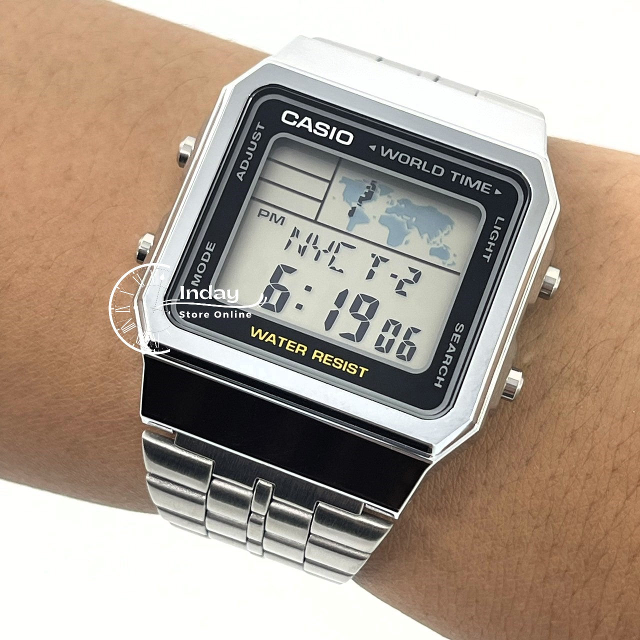 Casio Vintage Unisex Watch A500WA-1 Silver Plated Stainless Steel Self-adjustable Band