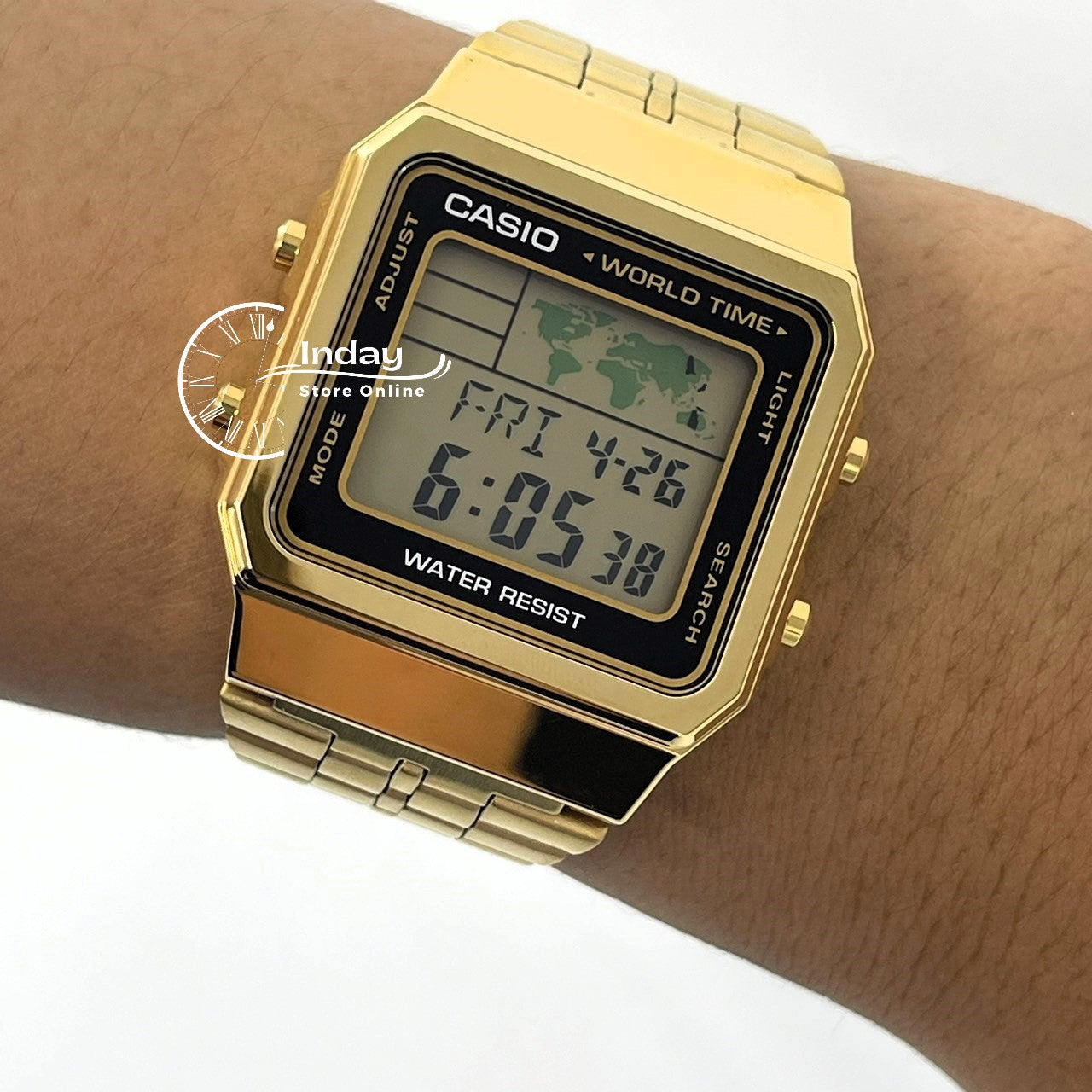 Casio Vintage Unisex Watch A500WGA-1 Gold Plated Stainless Steel Self-adjustable Band