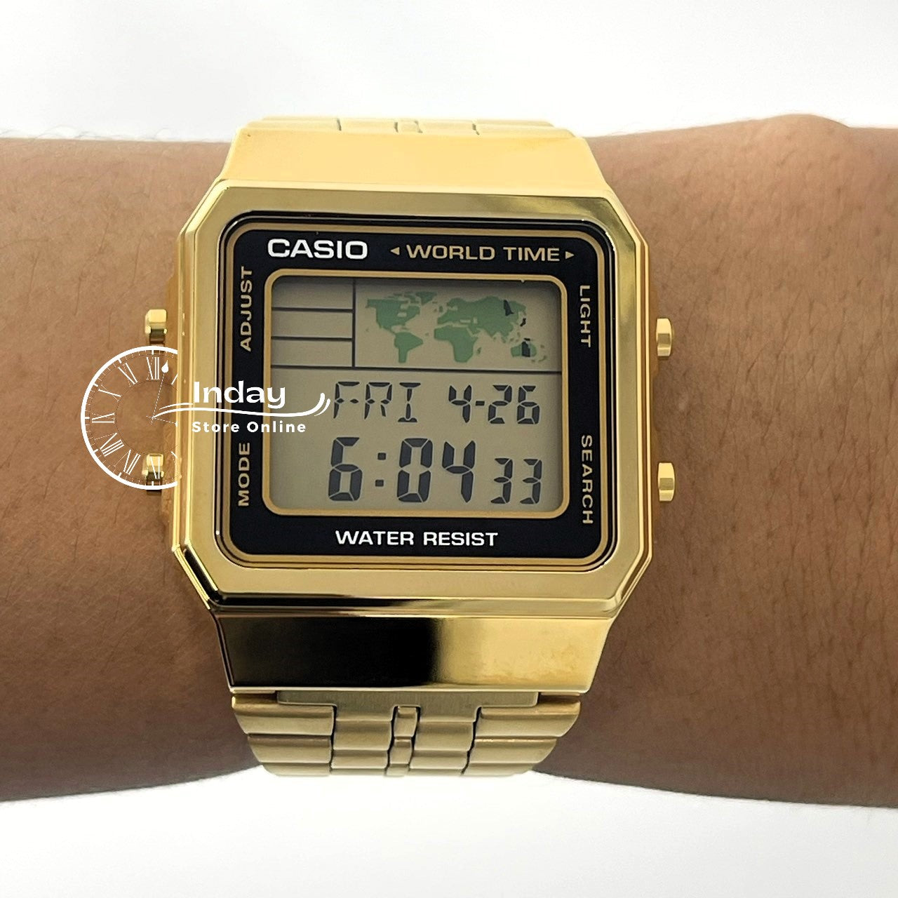 Casio Vintage Unisex Watch A500WGA-1 Gold Plated Stainless Steel Self-adjustable Band