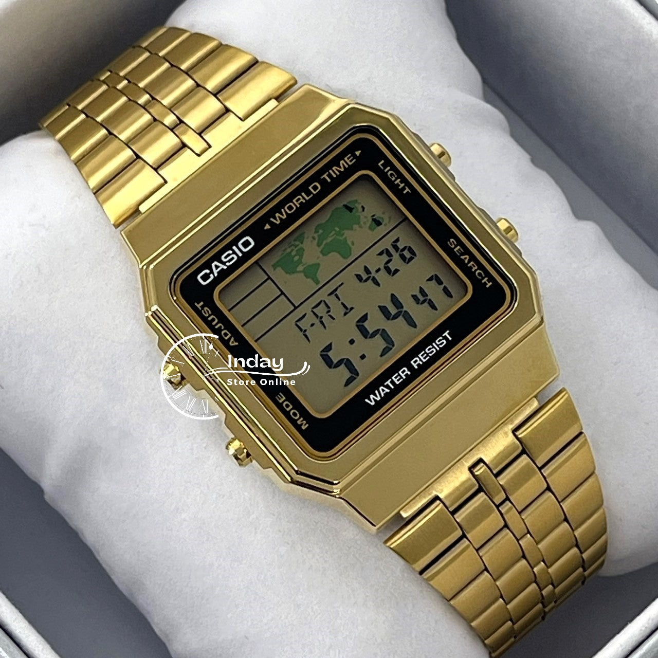 Casio Vintage Unisex Watch A500WGA-1 Gold Plated Stainless Steel Self-adjustable Band