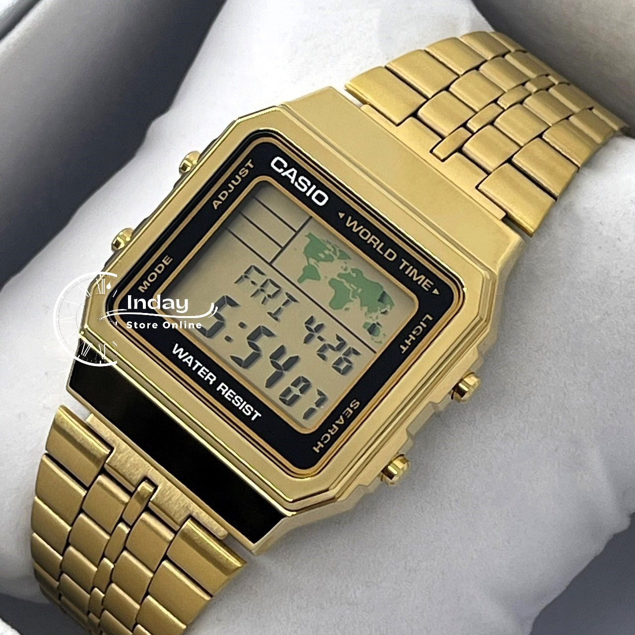 Casio Vintage Unisex Watch A500WGA-1 Gold Plated Stainless Steel Self-adjustable Band