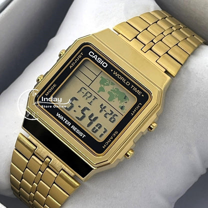 Casio Vintage Unisex Watch A500WGA-1 Gold Plated Stainless Steel Self-adjustable Band