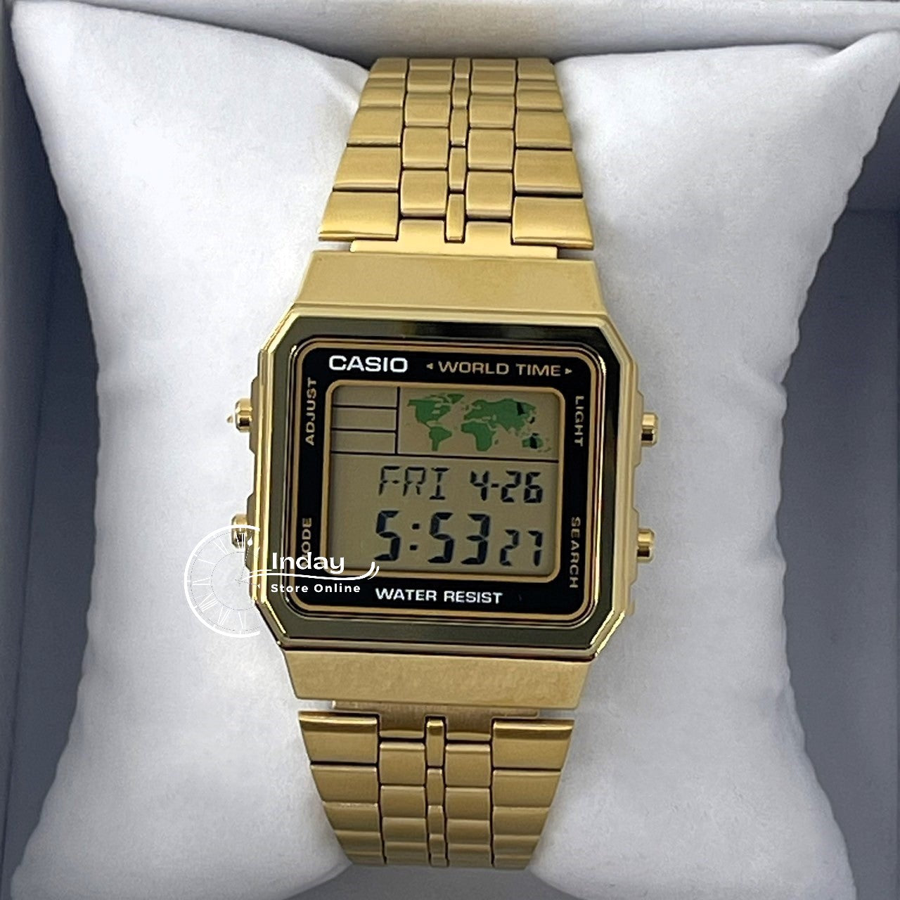 Casio Vintage Unisex Watch A500WGA-1 Gold Plated Stainless Steel Self-adjustable Band