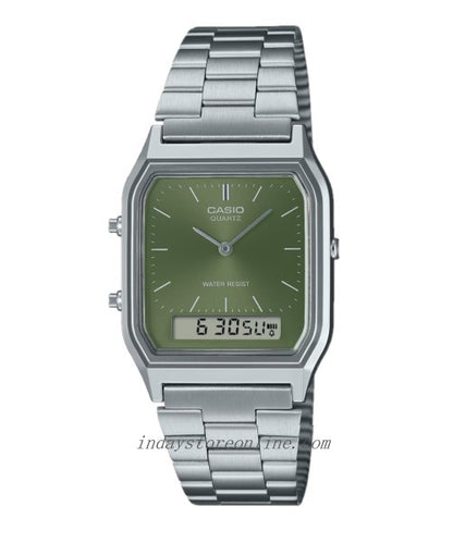 Casio Vintage Unisex Watch AQ-230A-3AMQY Resin Glass Stainless Steel Band Adjustable Clasp Battery Life 3: Years