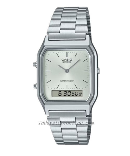 Casio Vintage Unisex Watch AQ-230A-7AMQY Resin Glass Stainless Steel Band Adjustable Clasp Battery Life 3: Years
