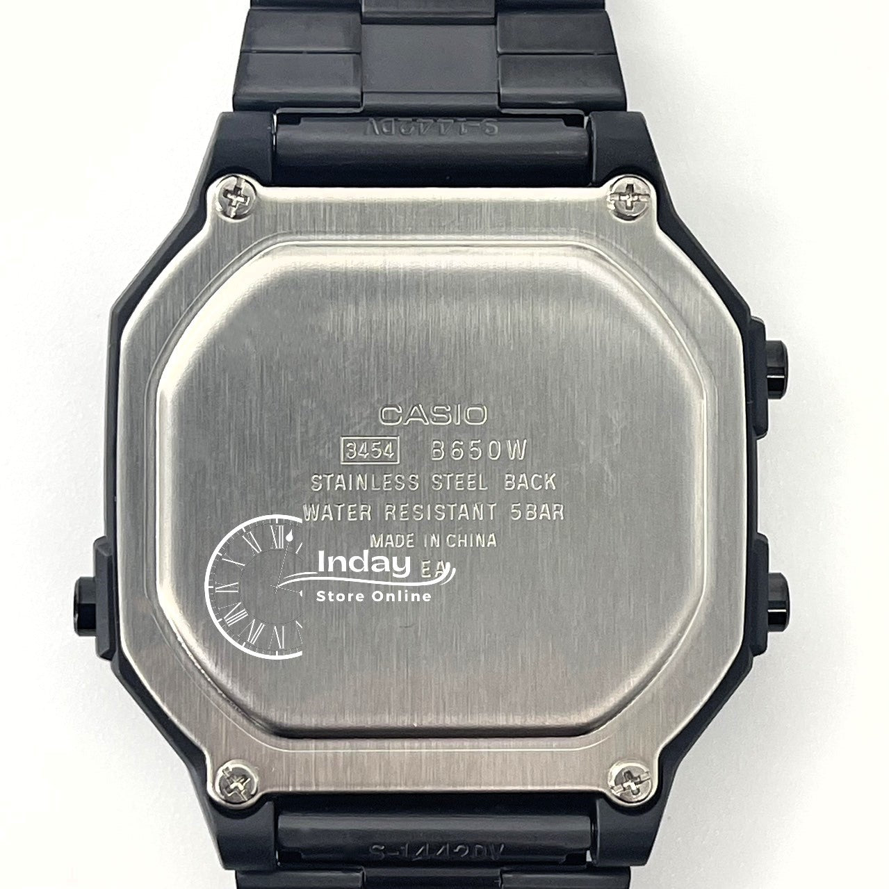 Casio Vintage Unisex Watch B650WB-1B Black Plated Stainless Steel Strap Self-adjustable Band