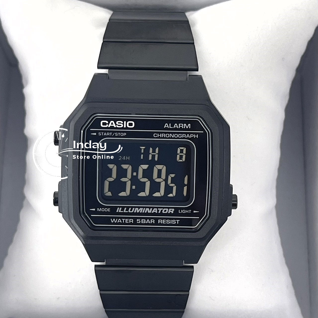 Casio Vintage Unisex Watch B650WB-1B Black Plated Stainless Steel Strap Self-adjustable Band