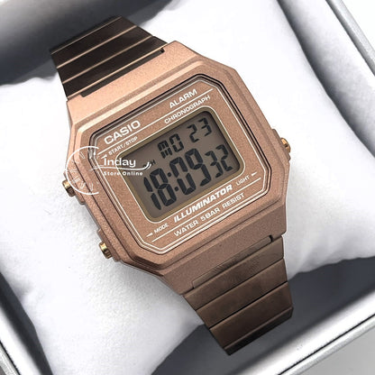 Casio Vintage Unisex Watch B650WC-5A Rose Gold Plated Stainless Steel Strap Self-adjustable Band