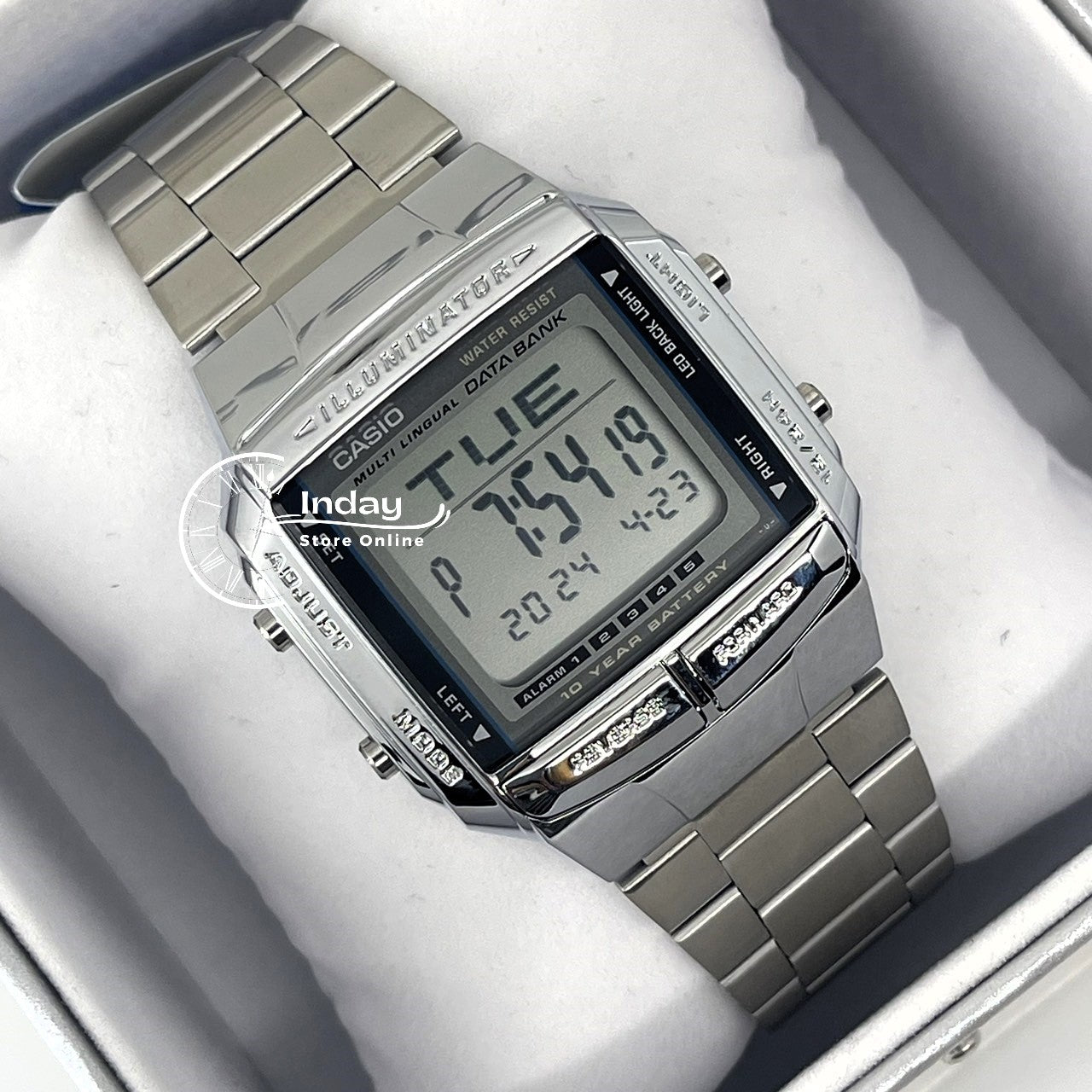 Casio Vintage Unisex Watch DB-360-1A Silver Plated Stainless Steel Strap Self-adjustable Band