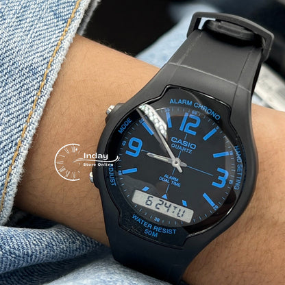 Casio Analog-Digital Men's Watch AW-90H-2B Resin Band Resin Glass