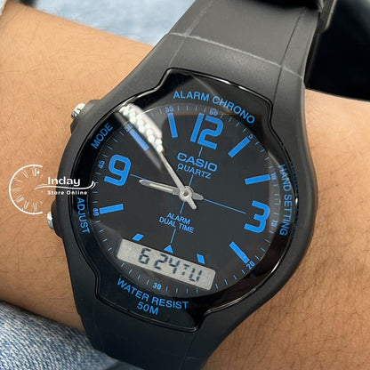 Casio Analog-Digital Men's Watch AW-90H-2B Resin Band Resin Glass