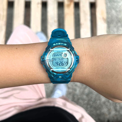 Casio Baby-G Digital Watch BG-169CM-2 Mineral Glass Resin Band Shock Resistant Blue Green Camouflage Color Battery Life: 3 Years