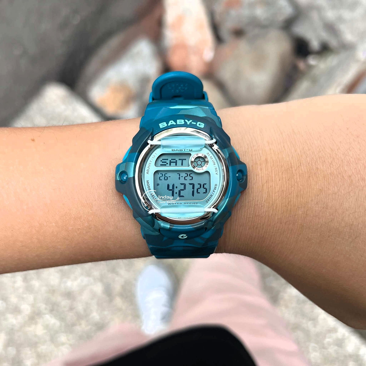 Casio Baby-G Digital Watch BG-169CM-2 Mineral Glass Resin Band Shock Resistant Blue Green Camouflage Color Battery Life: 3 Years