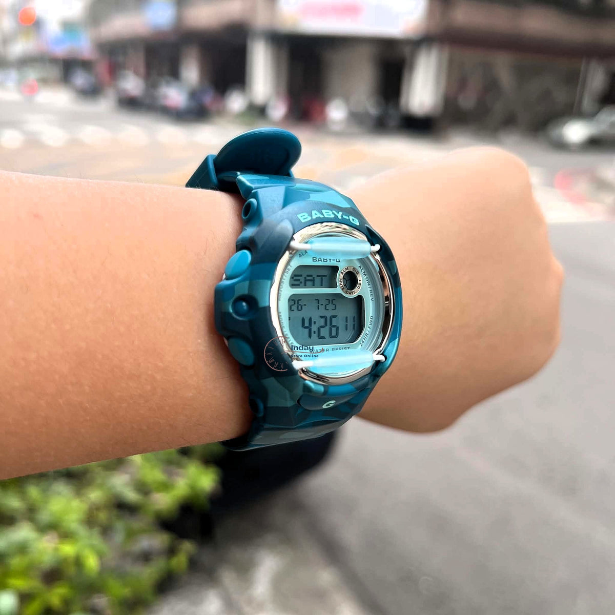 Casio Baby-G Digital Watch BG-169CM-2 Mineral Glass Resin Band Shock Resistant Blue Green Camouflage Color Battery Life: 3 Years