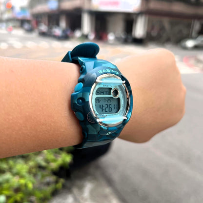 Casio Baby-G Digital Watch BG-169CM-2 Mineral Glass Resin Band Shock Resistant Blue Green Camouflage Color Battery Life: 3 Years