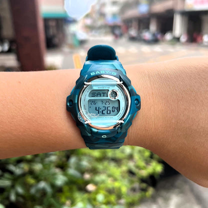 Casio Baby-G Digital Watch BG-169CM-2 Mineral Glass Resin Band Shock Resistant Blue Green Camouflage Color Battery Life: 3 Years