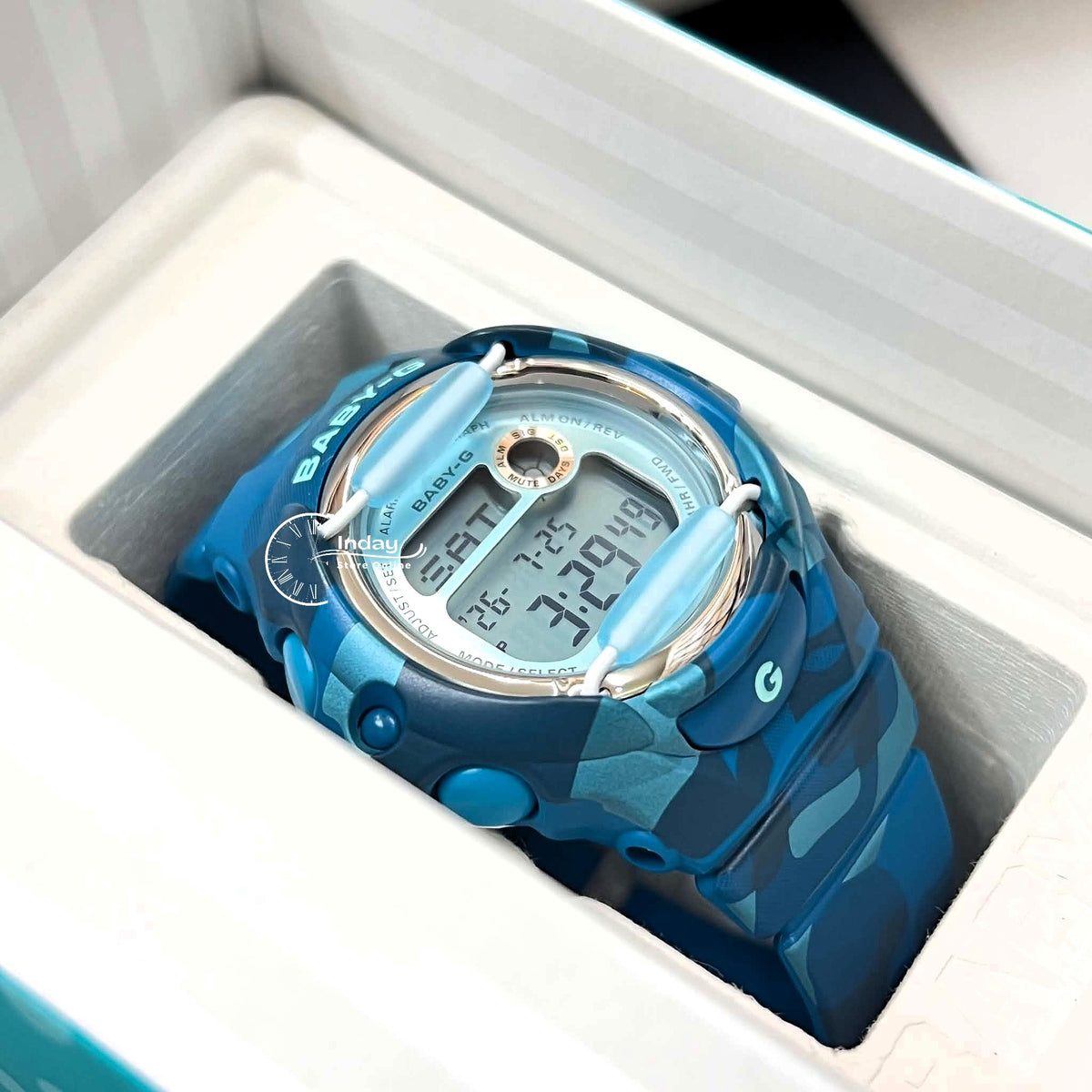 Casio Baby-G Digital Watch BG-169CM-2 Mineral Glass Resin Band Shock Resistant Blue Green Camouflage Color Battery Life: 3 Years