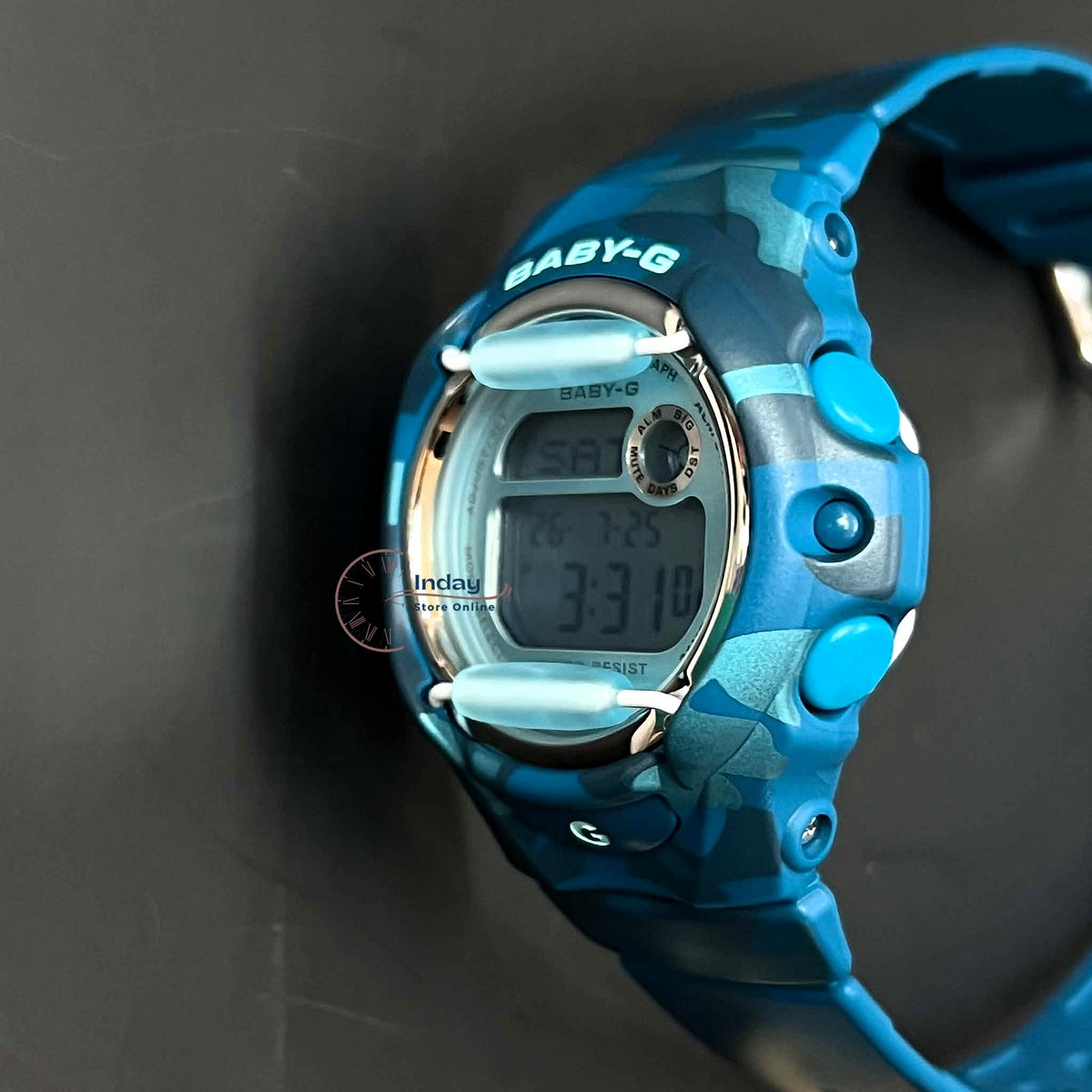 Casio Baby-G Digital Watch BG-169CM-2 Mineral Glass Resin Band Shock Resistant Blue Green Camouflage Color Battery Life: 3 Years