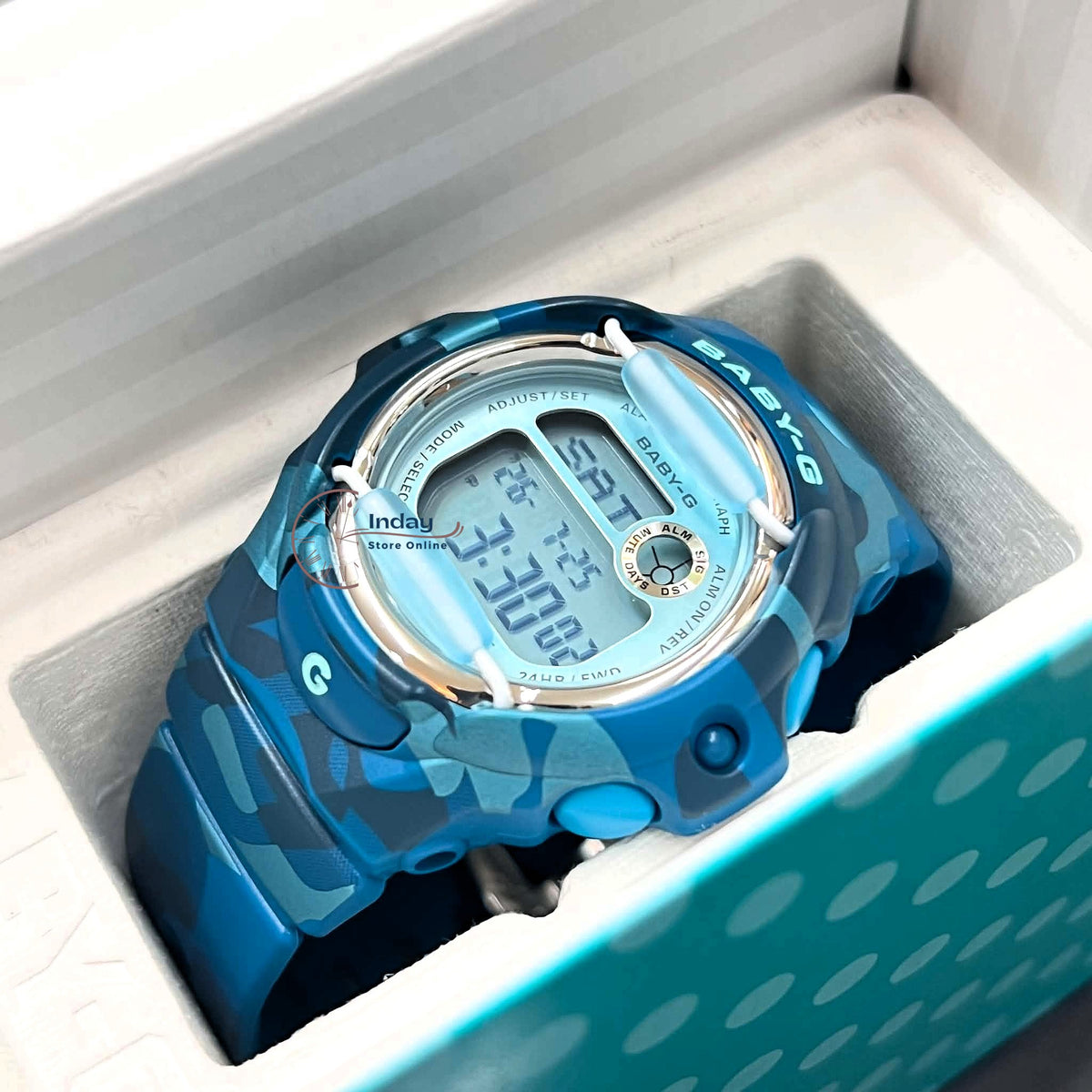 Casio Baby-G Digital Watch BG-169CM-2 Mineral Glass Resin Band Shock Resistant Blue Green Camouflage Color Battery Life: 3 Years