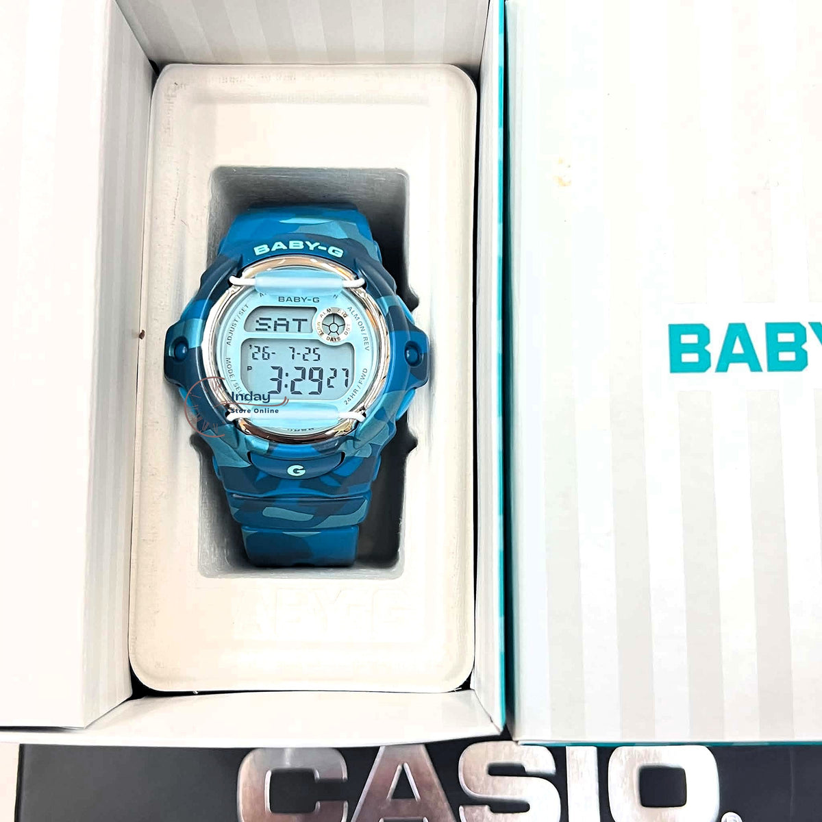 Casio Baby-G Digital Watch BG-169CM-2 Mineral Glass Resin Band Shock Resistant Blue Green Camouflage Color Battery Life: 3 Years