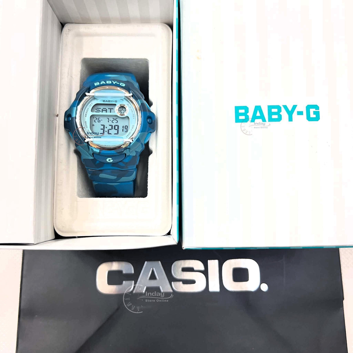 Casio Baby-G Digital Watch BG-169CM-2 Mineral Glass Resin Band Shock Resistant Blue Green Camouflage Color Battery Life: 3 Years