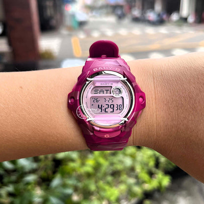 Casio Baby-G Digital Watch BG-169CM-4 Mineral Glass Resin Band Shock Resistant Pink Camouflage Color Battery Life: 3 Years