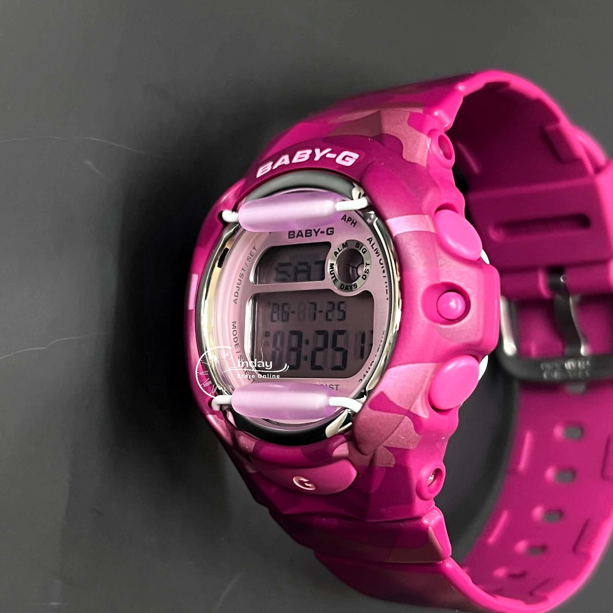Casio Baby-G Digital Watch BG-169CM-4 Mineral Glass Resin Band Shock Resistant Pink Camouflage Color Battery Life: 3 Years