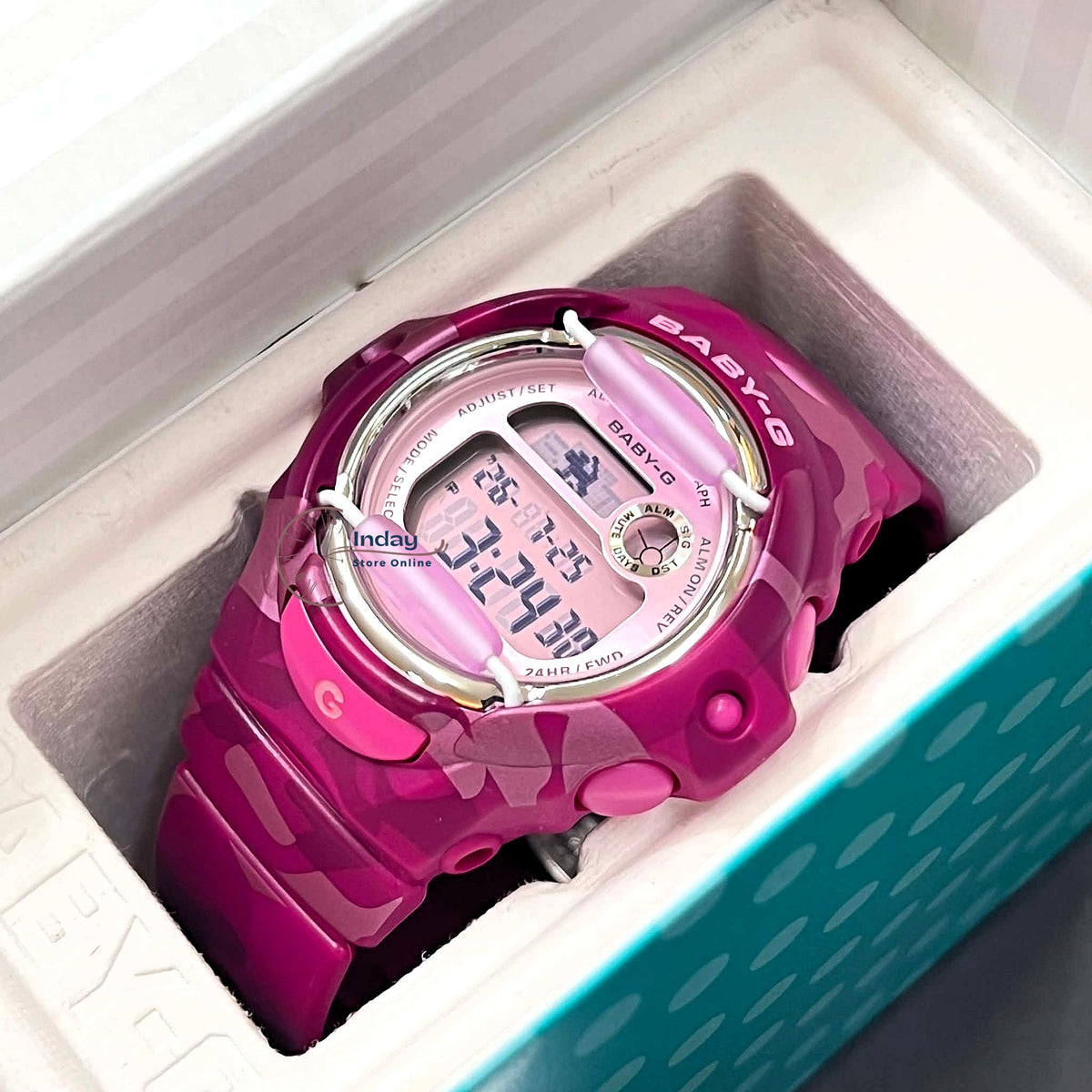 Casio Baby-G Digital Watch BG-169CM-4 Mineral Glass Resin Band Shock Resistant Pink Camouflage Color Battery Life: 3 Years