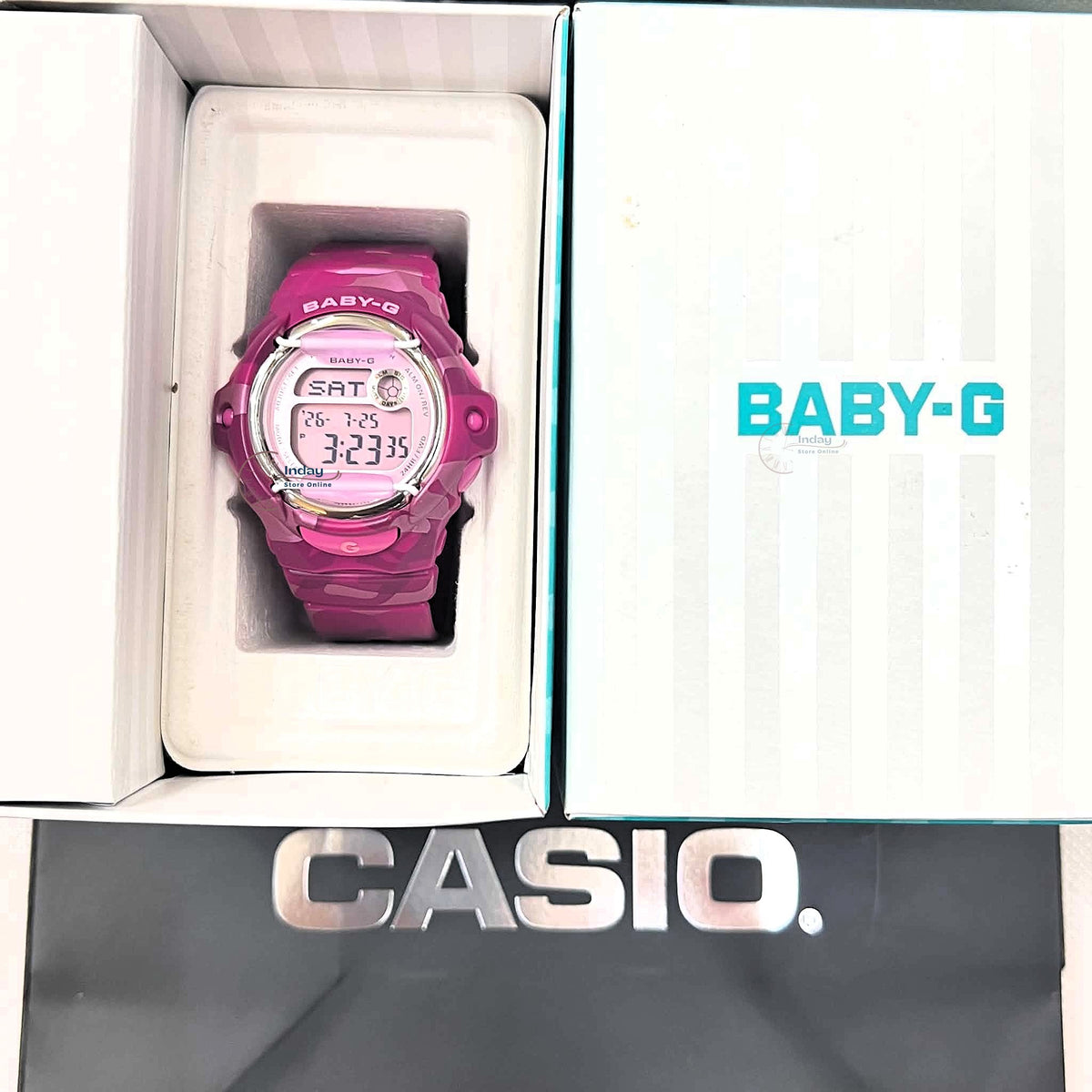 Casio Baby-G Digital Watch BG-169CM-4 Mineral Glass Resin Band Shock Resistant Pink Camouflage Color Battery Life: 3 Years