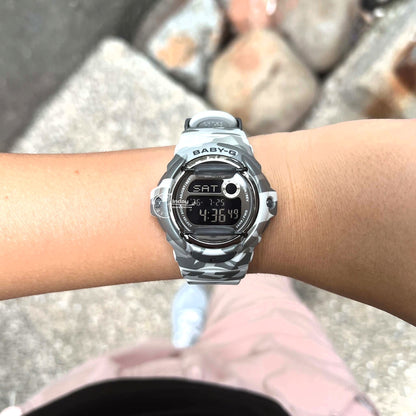 Casio Baby-G Digital Watch BG-169CMB-8 Mineral Glass Resin Band Shock Resistant Gray Camouflage Color Battery Life: 3 Years