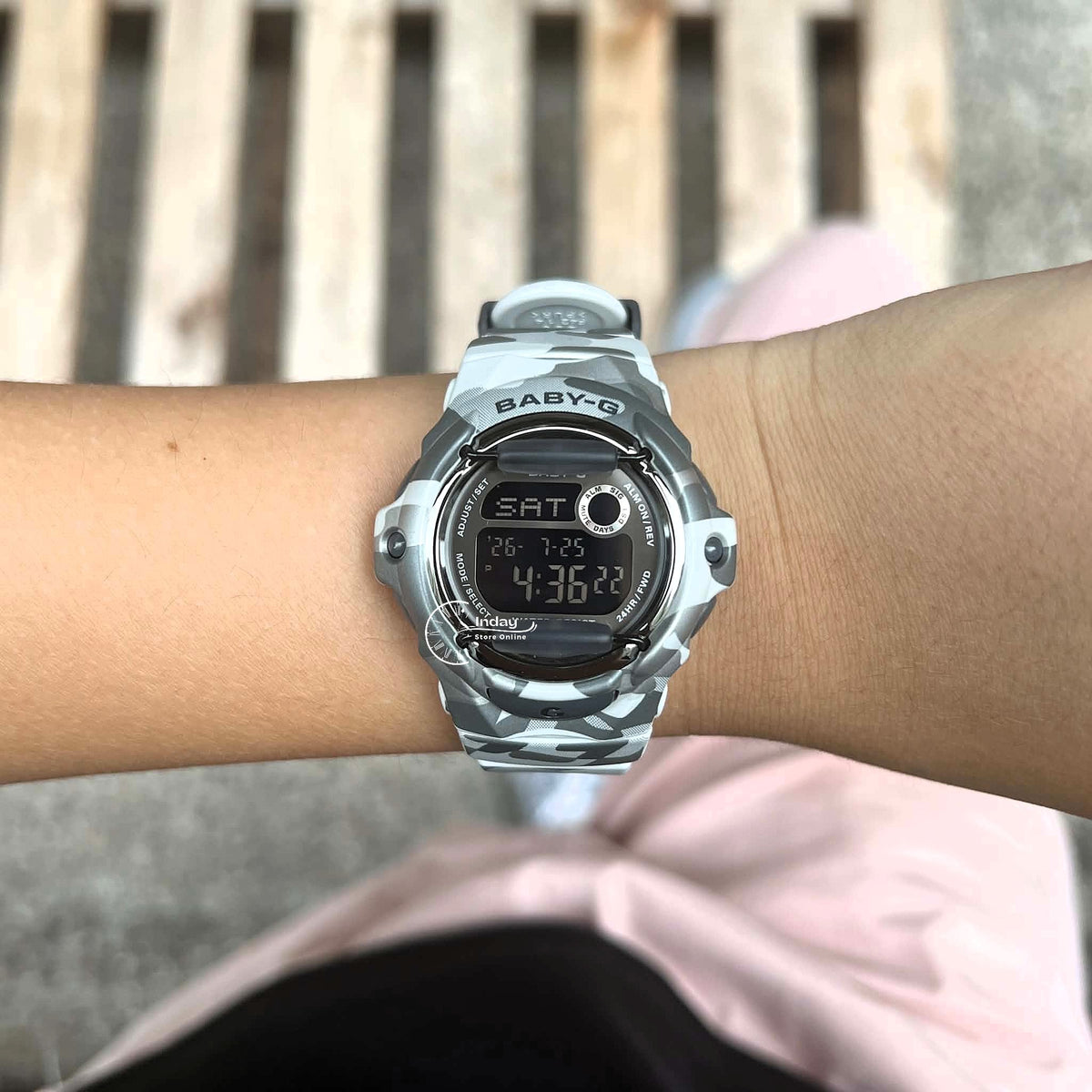 Casio Baby-G Digital Watch BG-169CMB-8 Mineral Glass Resin Band Shock Resistant Gray Camouflage Color Battery Life: 3 Years