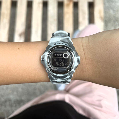 Casio Baby-G Digital Watch BG-169CMB-8 Mineral Glass Resin Band Shock Resistant Gray Camouflage Color Battery Life: 3 Years