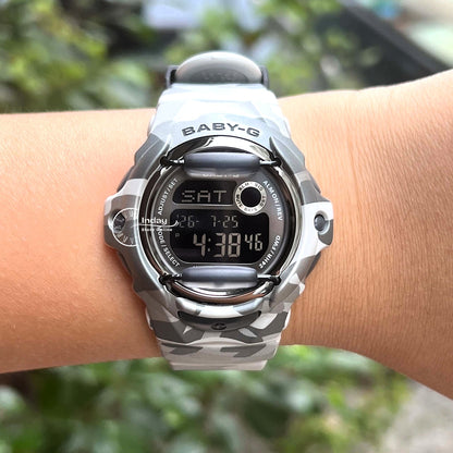 Casio Baby-G Digital Watch BG-169CMB-8 Mineral Glass Resin Band Shock Resistant Gray Camouflage Color Battery Life: 3 Years