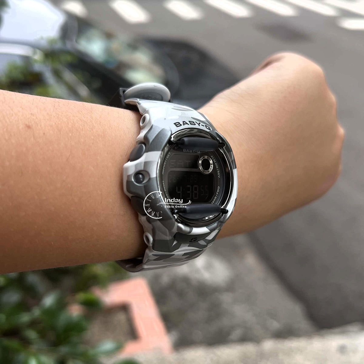 Casio Baby-G Digital Watch BG-169CMB-8 Mineral Glass Resin Band Shock Resistant Gray Camouflage Color Battery Life: 3 Years