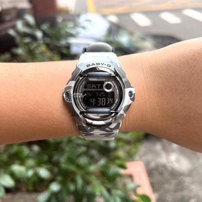 Casio Baby-G Digital Watch BG-169CMB-8 Mineral Glass Resin Band Shock Resistant Gray Camouflage Color Battery Life: 3 Years