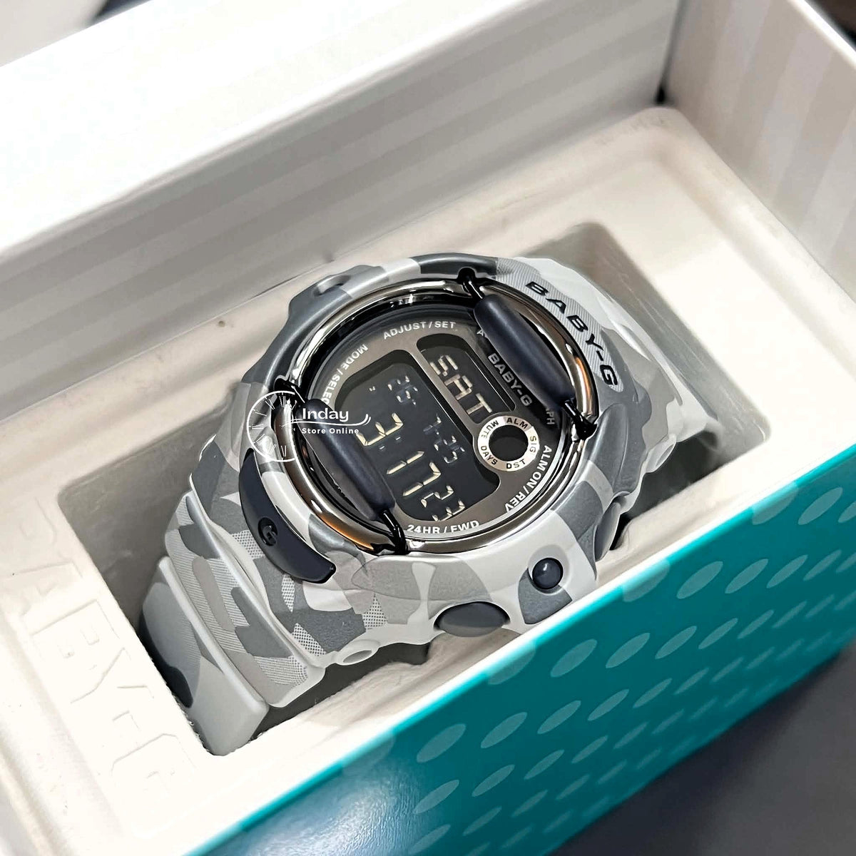 Casio Baby-G Digital Watch BG-169CMB-8 Mineral Glass Resin Band Shock Resistant Gray Camouflage Color Battery Life: 3 Years