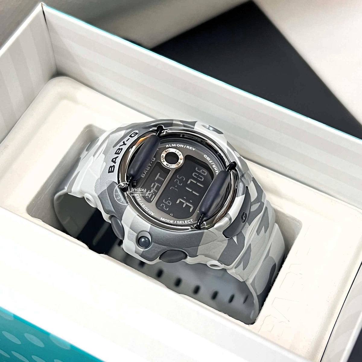 Casio Baby-G Digital Watch BG-169CMB-8 Mineral Glass Resin Band Shock Resistant Gray Camouflage Color Battery Life: 3 Years