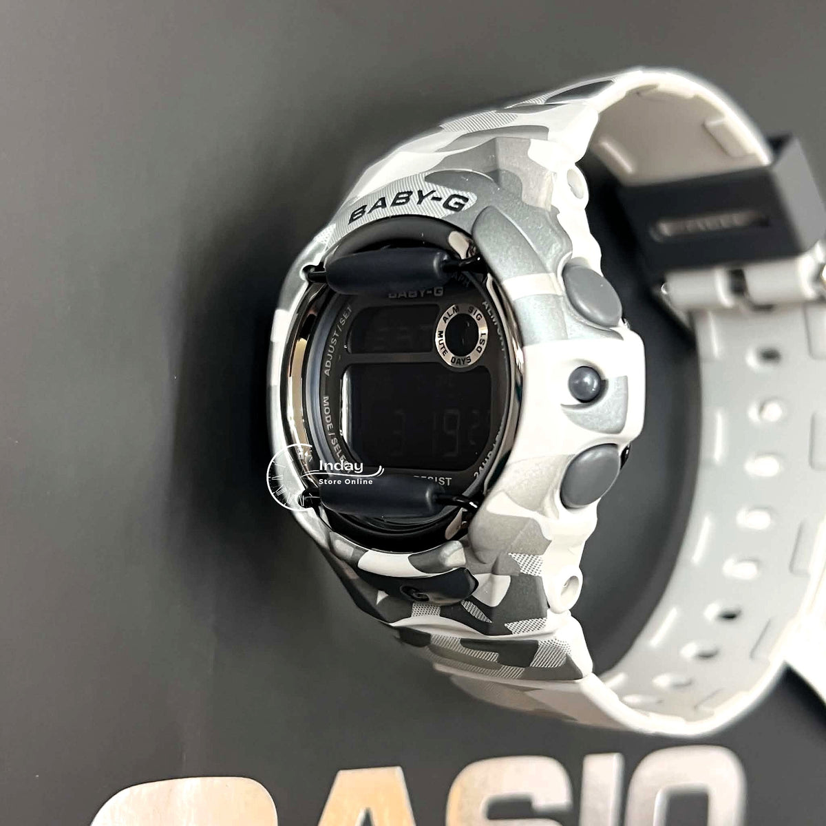 Casio Baby-G Digital Watch BG-169CMB-8 Mineral Glass Resin Band Shock Resistant Gray Camouflage Color Battery Life: 3 Years